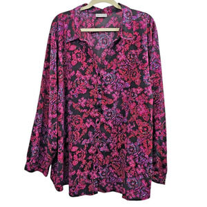 Catherines Blouse Womens 5x Plus Size Floral Flowy Long Sleeve Dressy Work